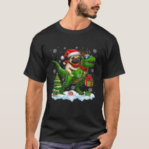 Santa Pug Riding Reindeer T rex Christmas Kids Tod T-Shirt