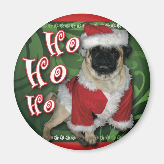 Santa Pug Round Magnet (Front)