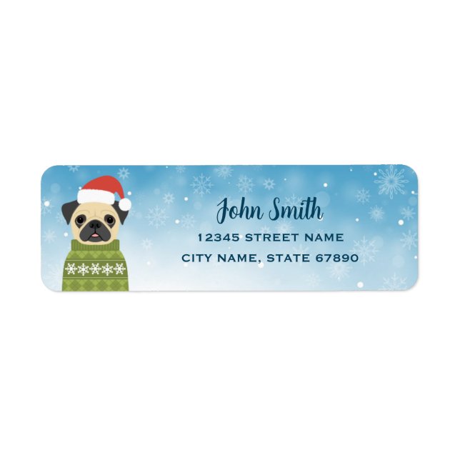 Santa Pug Ugly Sweater Snowflake Address Labels (Front)