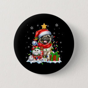 Santa Pug With Elf Cat Christmas Lights Owner Kids 6 Cm Round Badge