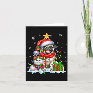Santa Pug With Elf Cat Christmas Lights Owner Kids Card