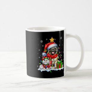 Santa Pug With Elf Cat Christmas Lights Owner Kids Coffee Mug