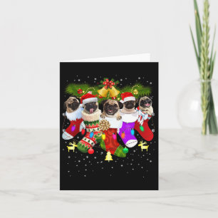 Santa Pugs In Christmas Socks Funny Xmas Dog Lover Card