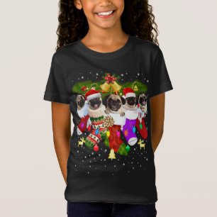 Santa Pugs in Christmas Socks Funny Xmas Dog Lover T-Shirt