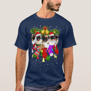 Santa Pugs in Christmas Socks Funny Xmas Dog Lover T-Shirt