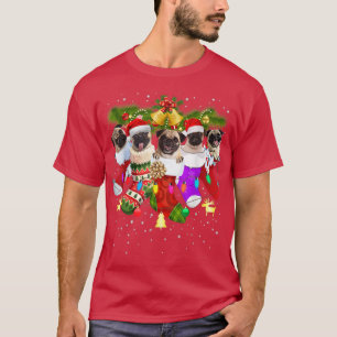 Santa Pugs in Christmas Socks Funny Xmas Dog Lover T-Shirt