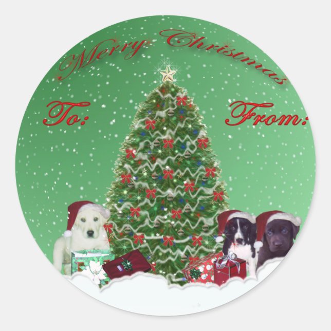 Santa Puppies Gift Tag Sticker (Front)
