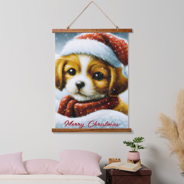 Santa puppy  hanging tapestry (Bedroom)