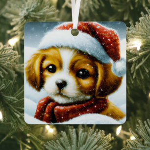 Santa puppy  metal tree decoration