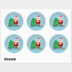 Santa Putting Star Christmas Tree 20xx Add Text Classic Round Sticker