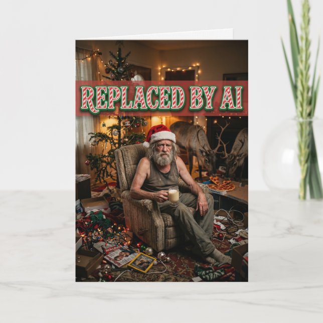 Santa Quits AI Replacement Funny Christmas Card (Front)