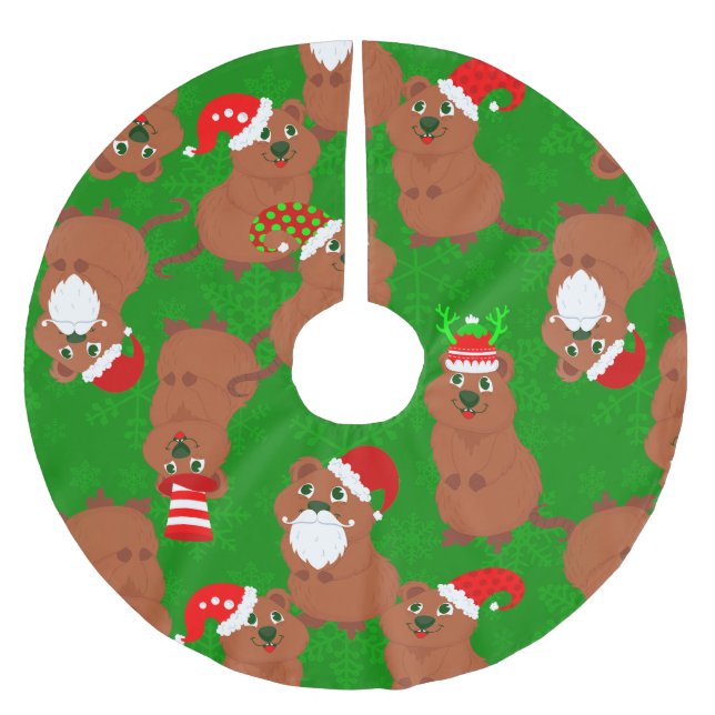 santa quokka australian christmas snowflakes brushed polyester tree skirt (Front)