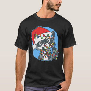 Santa Raccoon Christmas Tree Lights  Xmas Raccoon  T-Shirt