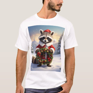 Santa Raccoon – Winter Wreath in a Magical Forest T-Shirt