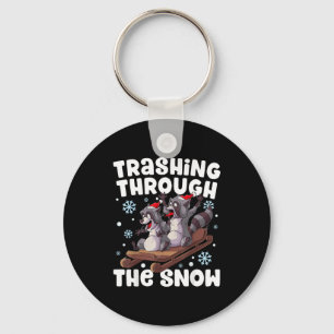 Santa Racoon Trashing Through The Snow Cute Christ Key Ring