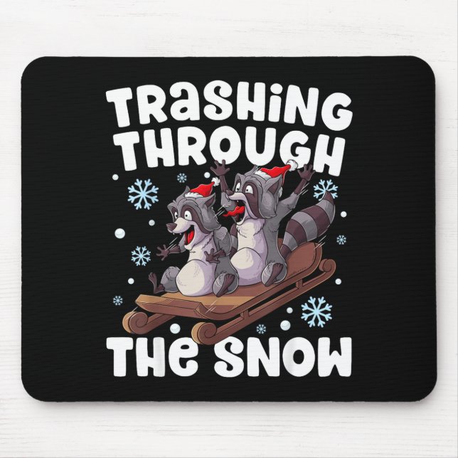 Santa Racoon Trashing Through The Snow Cute Christ Mouse Mat (Front)