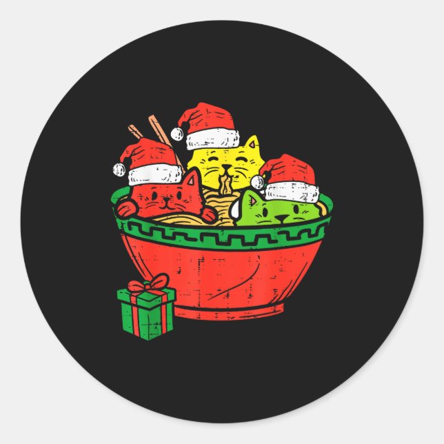 Santa Ramen Cats Anime Christmas Xmas Kids Girls M Classic Round Sticker (Front)