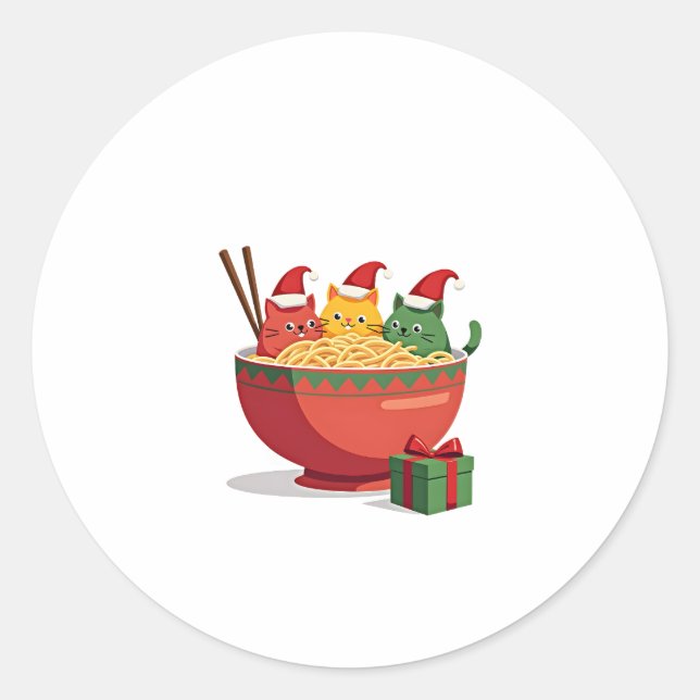 Santa Ramen Cats Anime Christmas Xmas Kids Girls M Classic Round Sticker (Front)