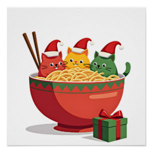 Santa Ramen Cats Anime Christmas Xmas Kids Girls M Poster