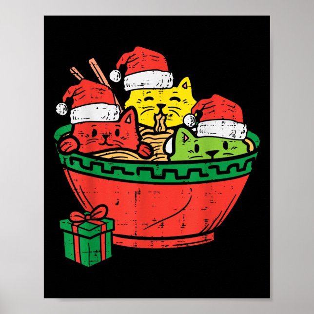 Santa Ramen Cats Anime Christmas Xmas Kids Girls M Poster (Front)