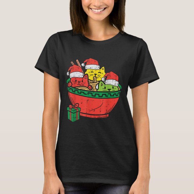 Santa Ramen Cats Anime Christmas Xmas Kids Girls M T-Shirt (Front)
