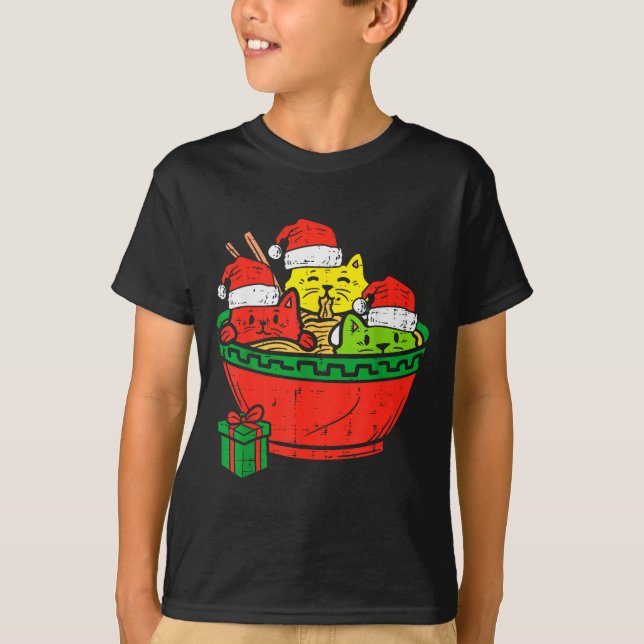 Santa Ramen Cats Anime Christmas Xmas Kids Girls M T-Shirt (Front)