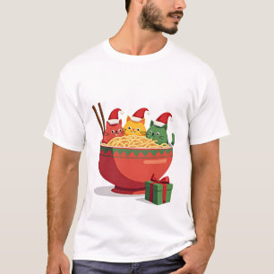 Santa Ramen Cats Anime Christmas Xmas Kids Girls M T-Shirt
