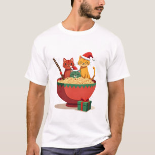 Santa Ramen Cats Anime Christmas Xmas Kids Girls M T-Shirt