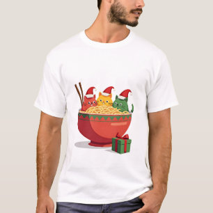 Santa Ramen Cats Anime Christmas Xmas Kids Girls M T-Shirt