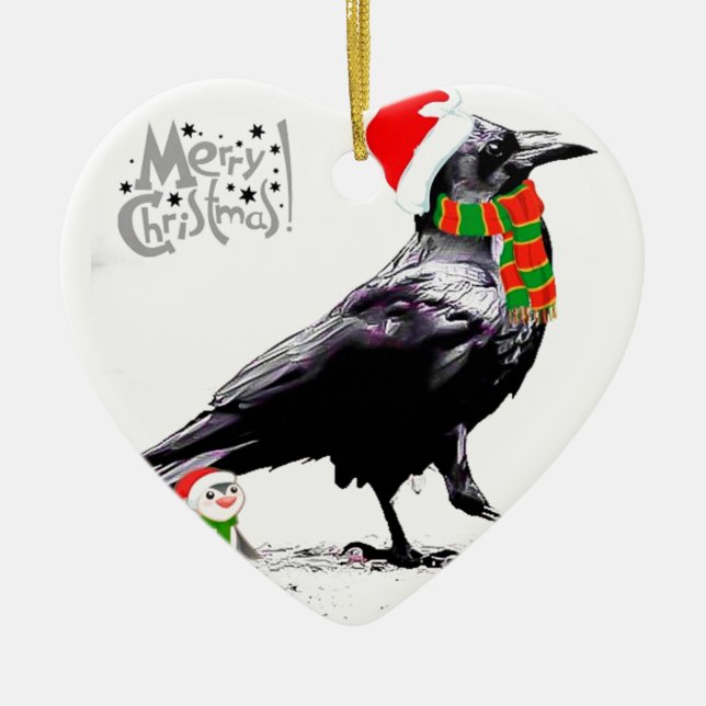 Santa Raven  Christmas gift collection Ceramic Tree Decoration (Front)