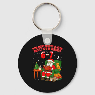 Santa Reading 67 Cat Christmas Six Seven Teacher B Key Ring