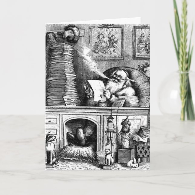 Santa Reading His Mail Holiday Card (Front)