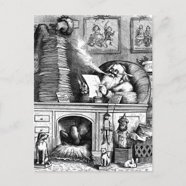 Santa Reading His Mail Holiday Postcard (Front)