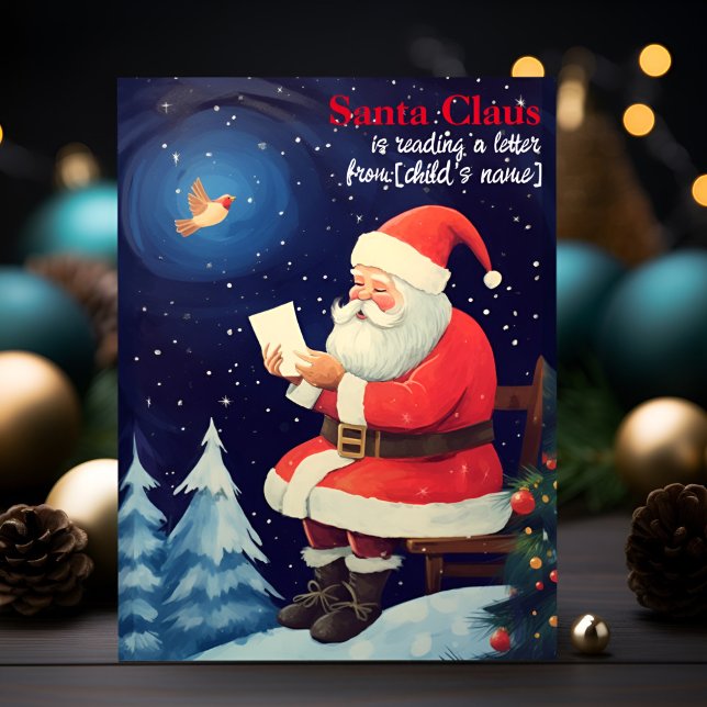 Santa Reading Letter Personalised Retro Christmas Postcard (Creator Uploaded)