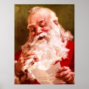 Santa Reading Letter Poster