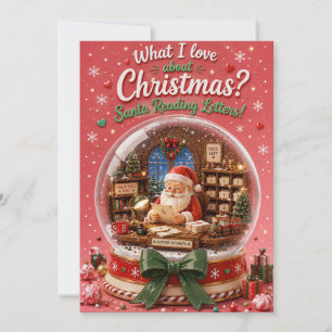 Santa Reading Letters Snow Globe Christmas Card