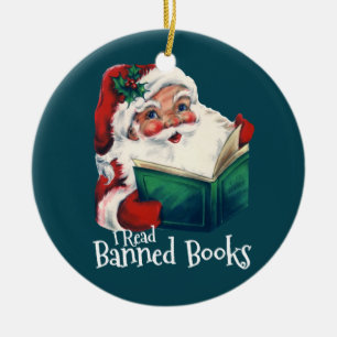 Santa Reads Banned Books Ceramic Tree Decoration