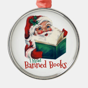 Santa Reads Banned Books Metal Tree Decoration