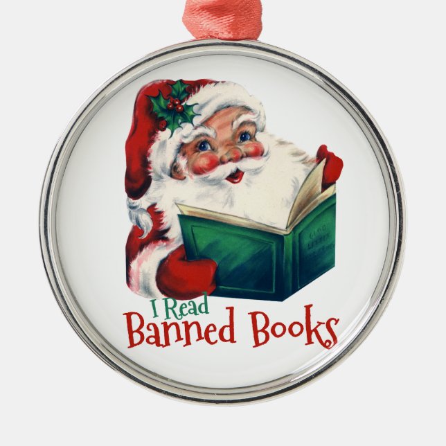 Santa Reads Banned Books Metal Tree Decoration (Front)