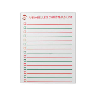 Santa Red and Green Christmas List Personalize Notepad