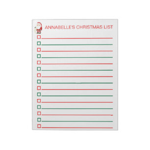 Santa Red and Green Christmas List Personalize Notepad