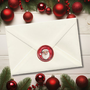 Santa Red Christmas Faux Was Classic Round Sticker