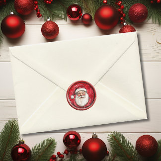 Santa Red Christmas Faux Was Classic Round Sticker