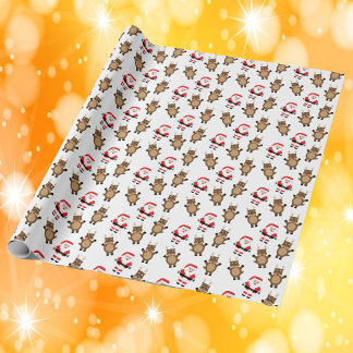 Santa Red Reindeer White Background Pattern Wrapping Paper