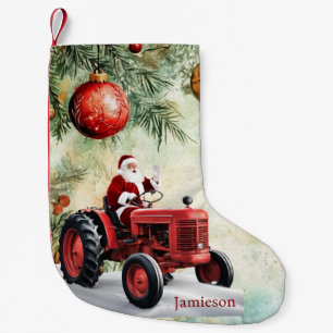 Santa Red Tractor Vintage Farm Christmas Small Christmas Stocking