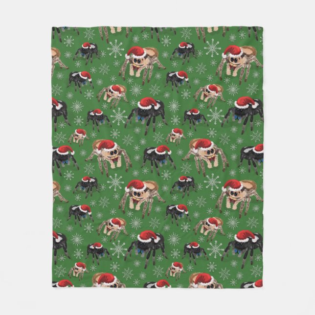 Santa Regal Jumping Spider Phidippus Regius green Fleece Blanket (Front)