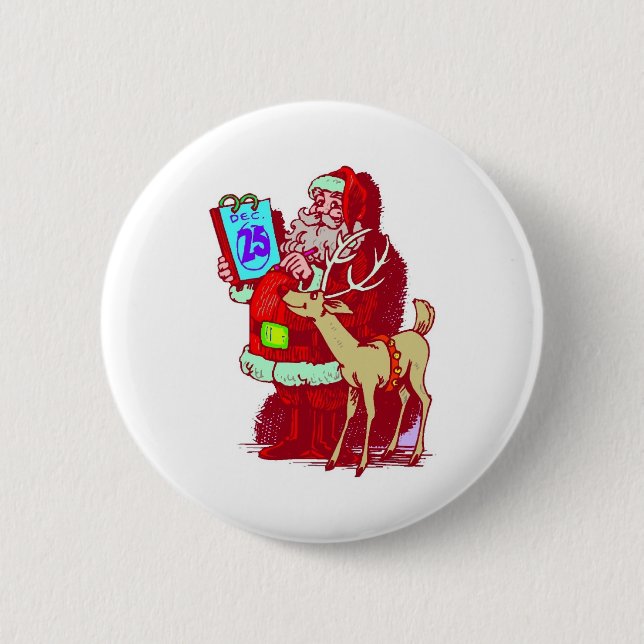 Santa Reindeer 6 Cm Round Badge (Front)