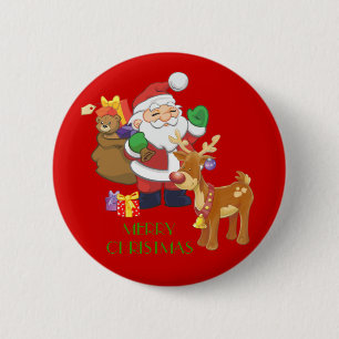 Santa & Reindeer 6 Cm Round Badge