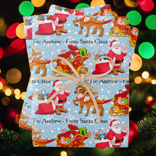 Santa Reindeer Add Child's Name Christmas 3 Wrapping Paper Sheet