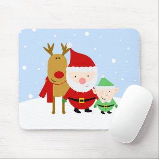 Santa, Reindeer and elf on Christmas Day Mouse Pad